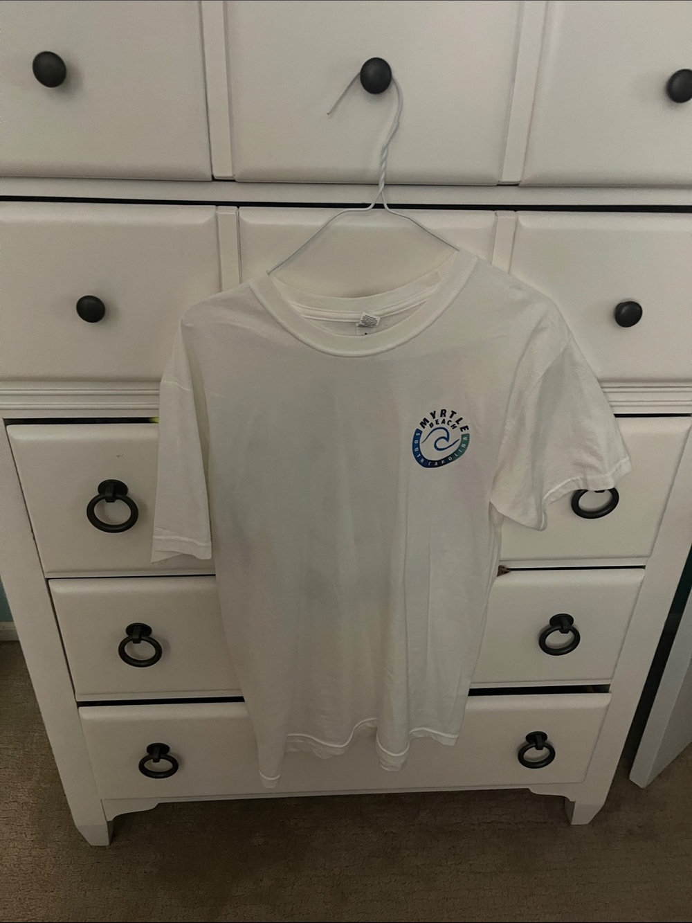 Gildan White Tee with Blue & Green Myrtle Beach Wave Logo